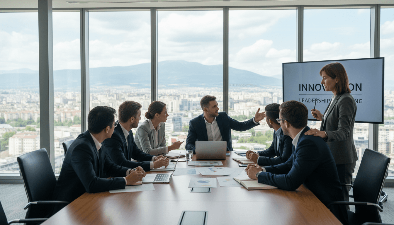 Professional leaders collaborating in a modern office environment