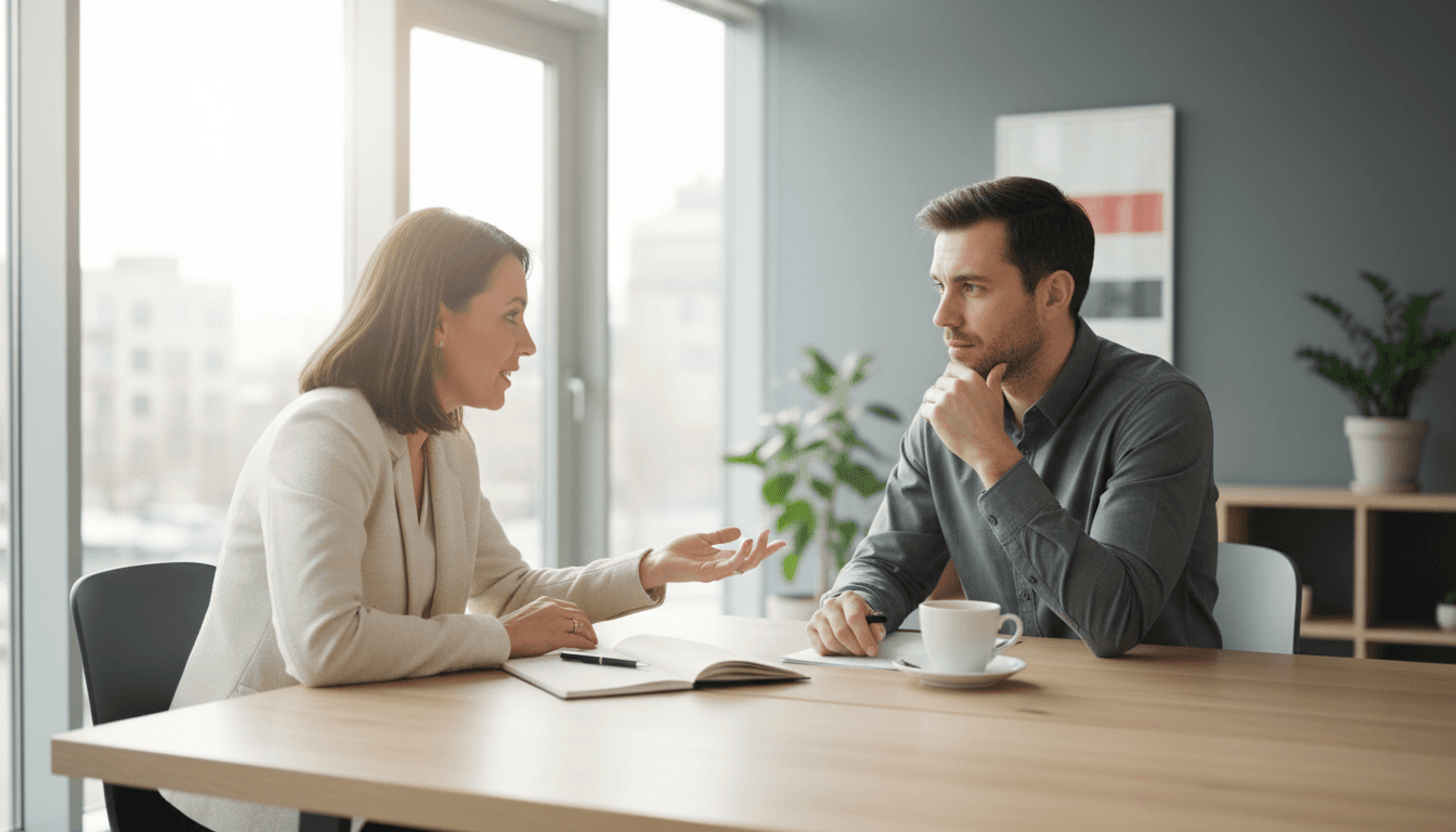 Leadership coaching session with mentor and professional in discussion